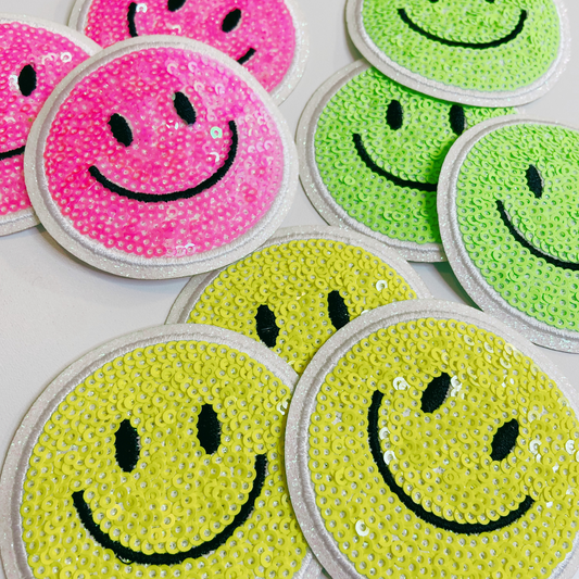 NEON Sequin Smiley Face Patch - 2.5" x 2.5"  - hat Patch