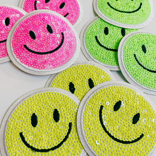 NEON Sequin Smiley Face Patch - 2.5" x 2.5" - hat Patch