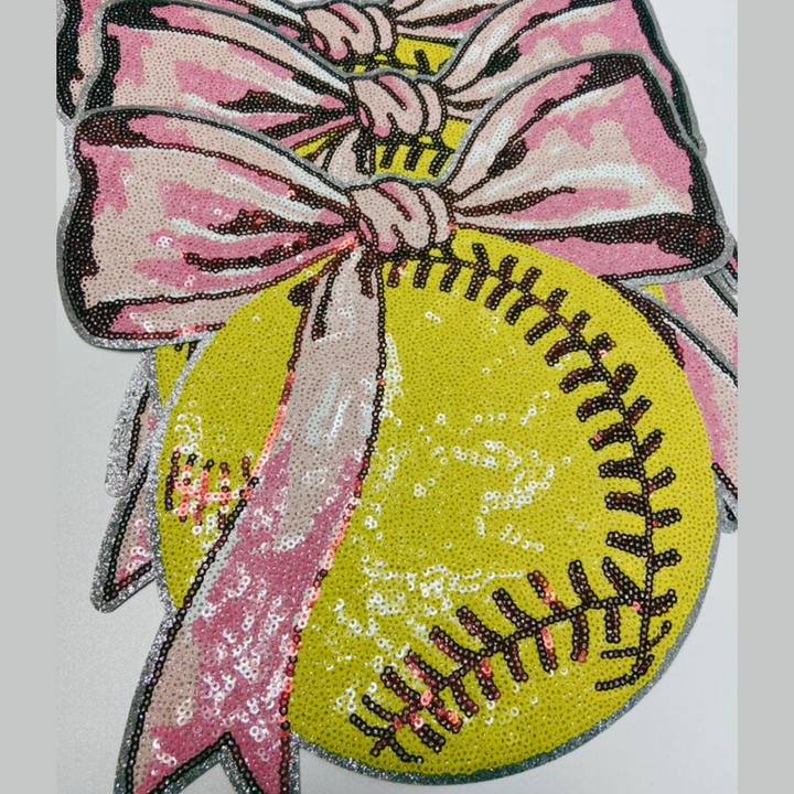 Sequin Softball w Bow  - Sequin Patch
