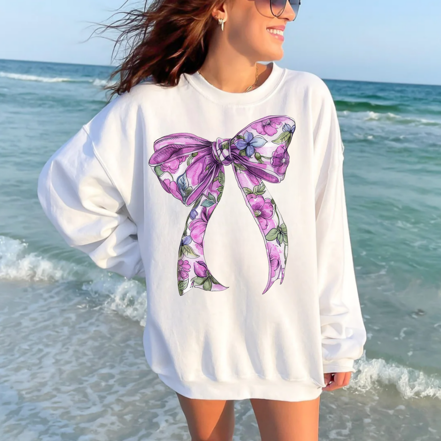(shirt not included) Floral Purple Bow - Clear Film Transfer