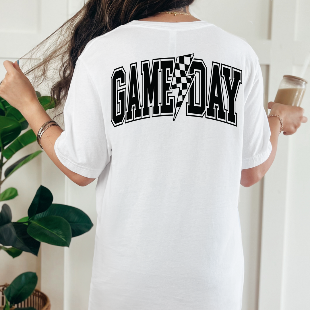 (shirt not included) Game Day w Lightning Bolt BLACK  -  Screen print Transfer