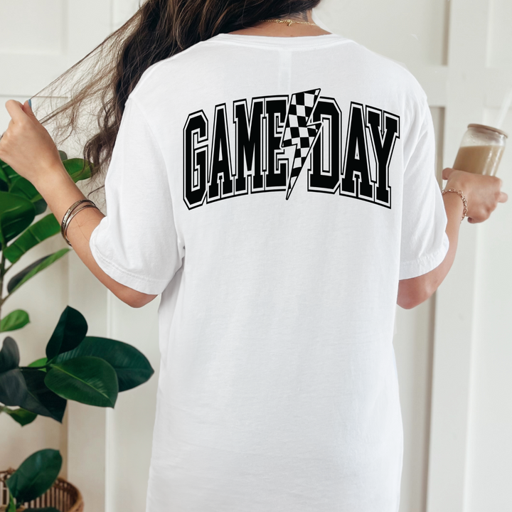 (shirt not included) Game Day w Lightning Bolt BLACK  -  Screen print Transfer