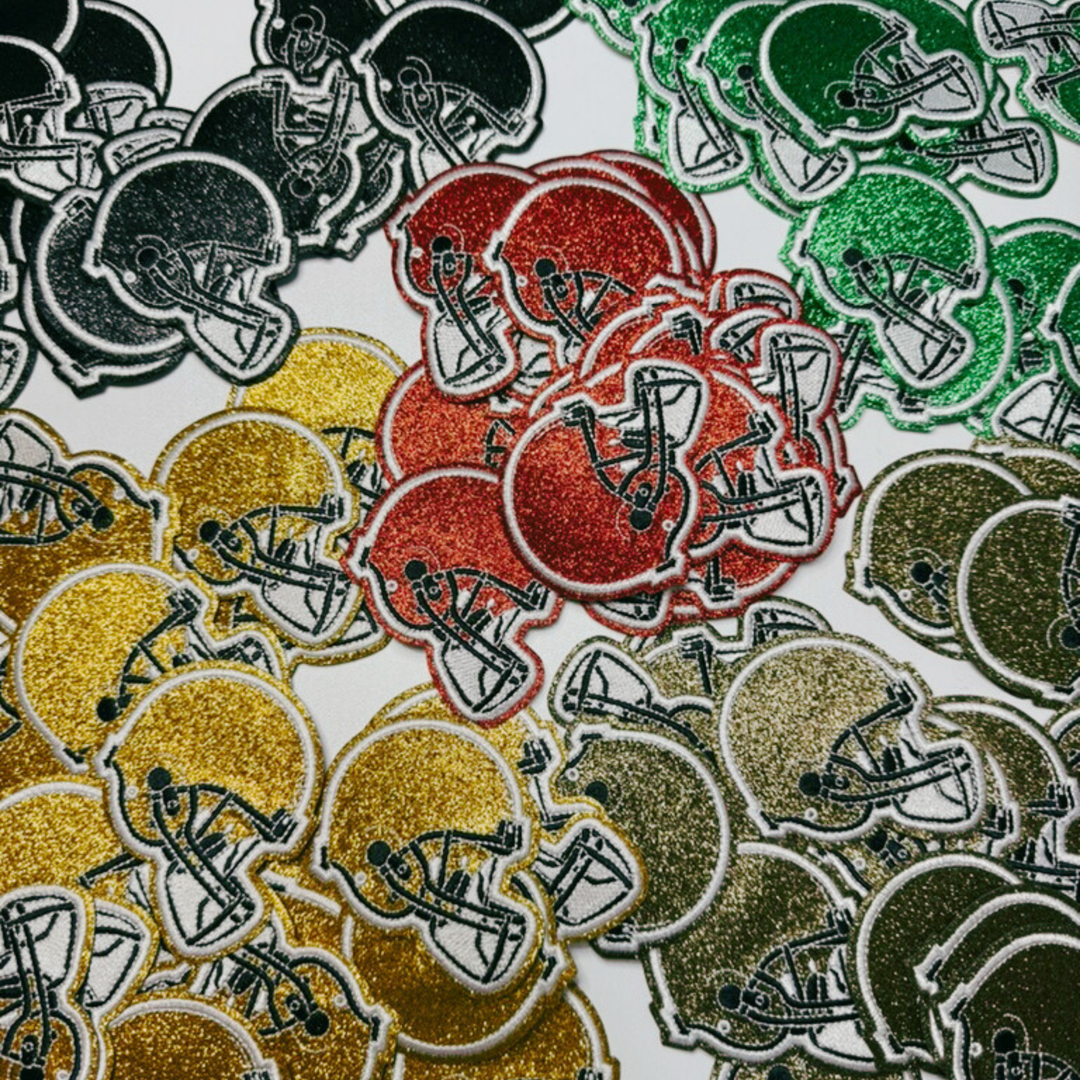 3" Football Helmet in Glittered Embroidered Patch - Hat patch