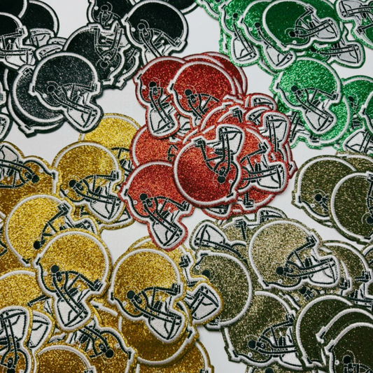 3" Football Helmet in Glittered Embroidered Patch - Hat patch