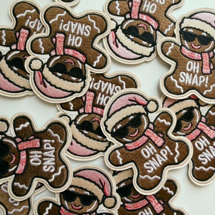 2.5" Oh Snap Gingerbread Man  -  Embroidered Hat Patch