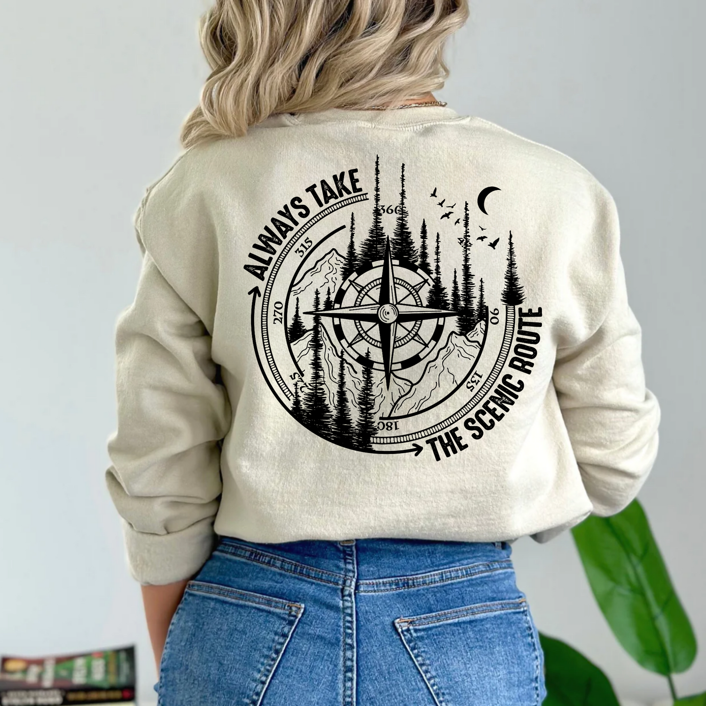 (shirt not included) Always Take The Scenic Route Compass  - Screen print Transfer