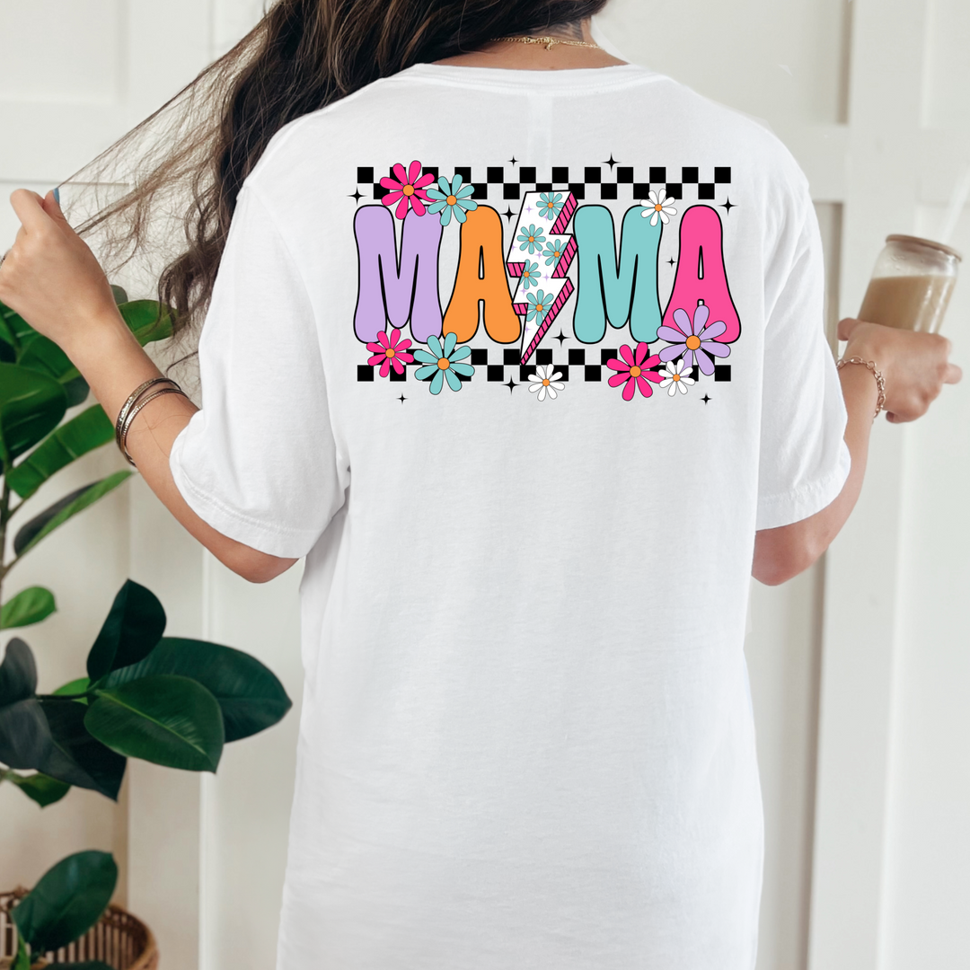 (Shirt not included) MAMA checkered w Lightning and flowers -  DTF (COLD PEEL)