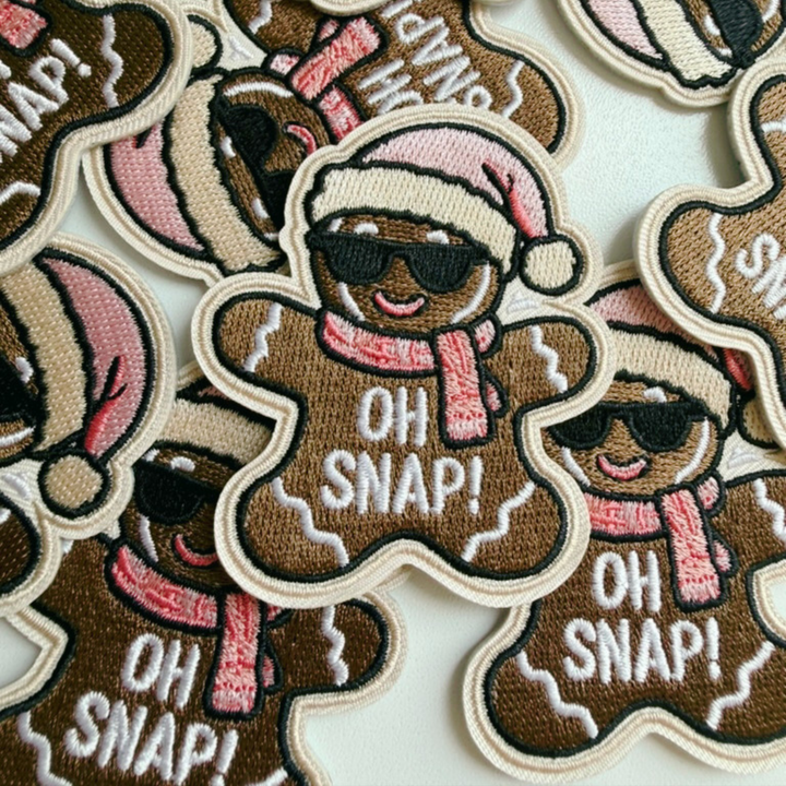 2.5" Oh Snap Gingerbread Man  -  Embroidered Hat Patch