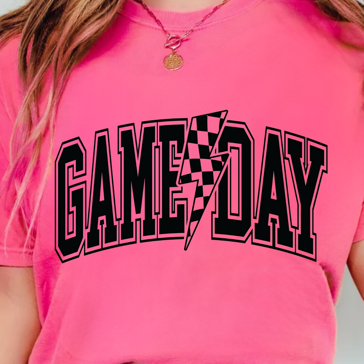 (shirt not included) Game Day w Lightning Bolt BLACK  -  Screen print Transfer