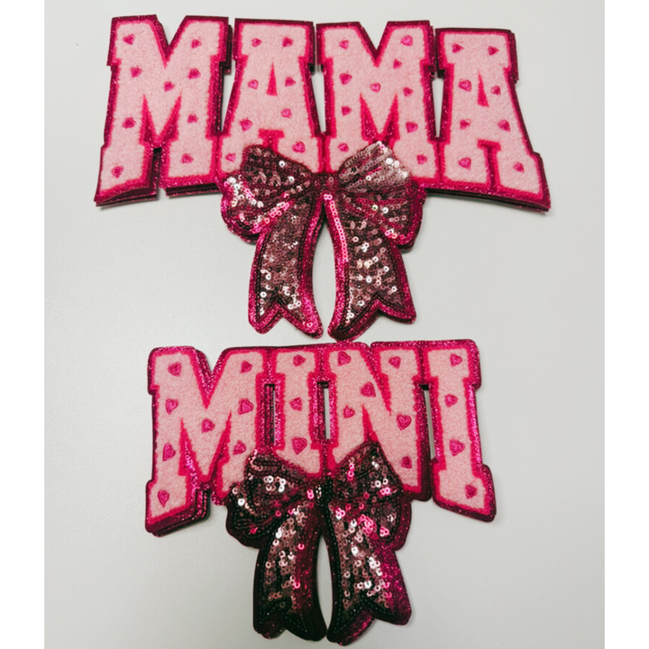 10.5” MAMA or 7" MINI Chenille patch with Sequin Bow - Sequin Patch