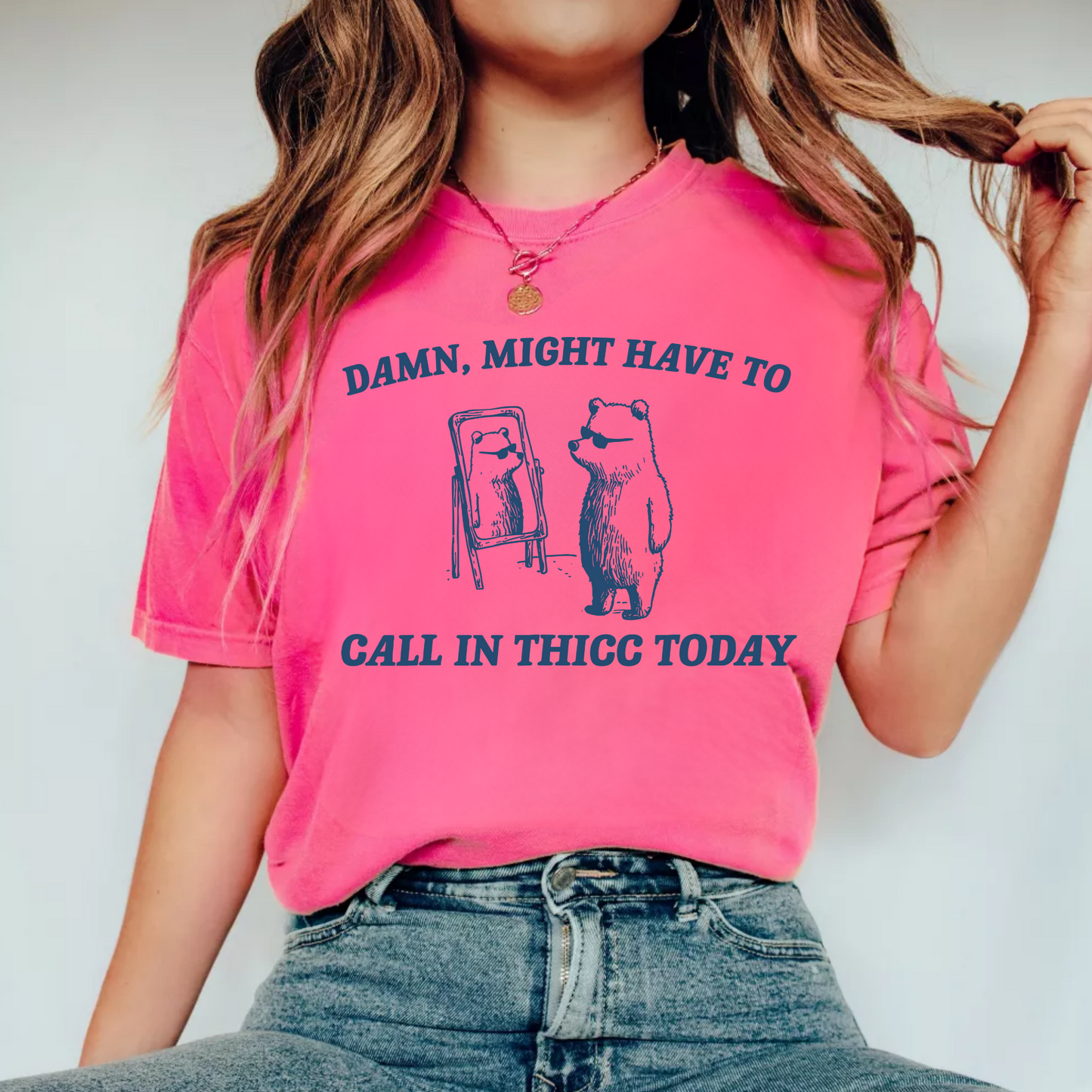 (Shirt not included) Might Have to Call in Thicc today - Dark Blue Screen print Transfer