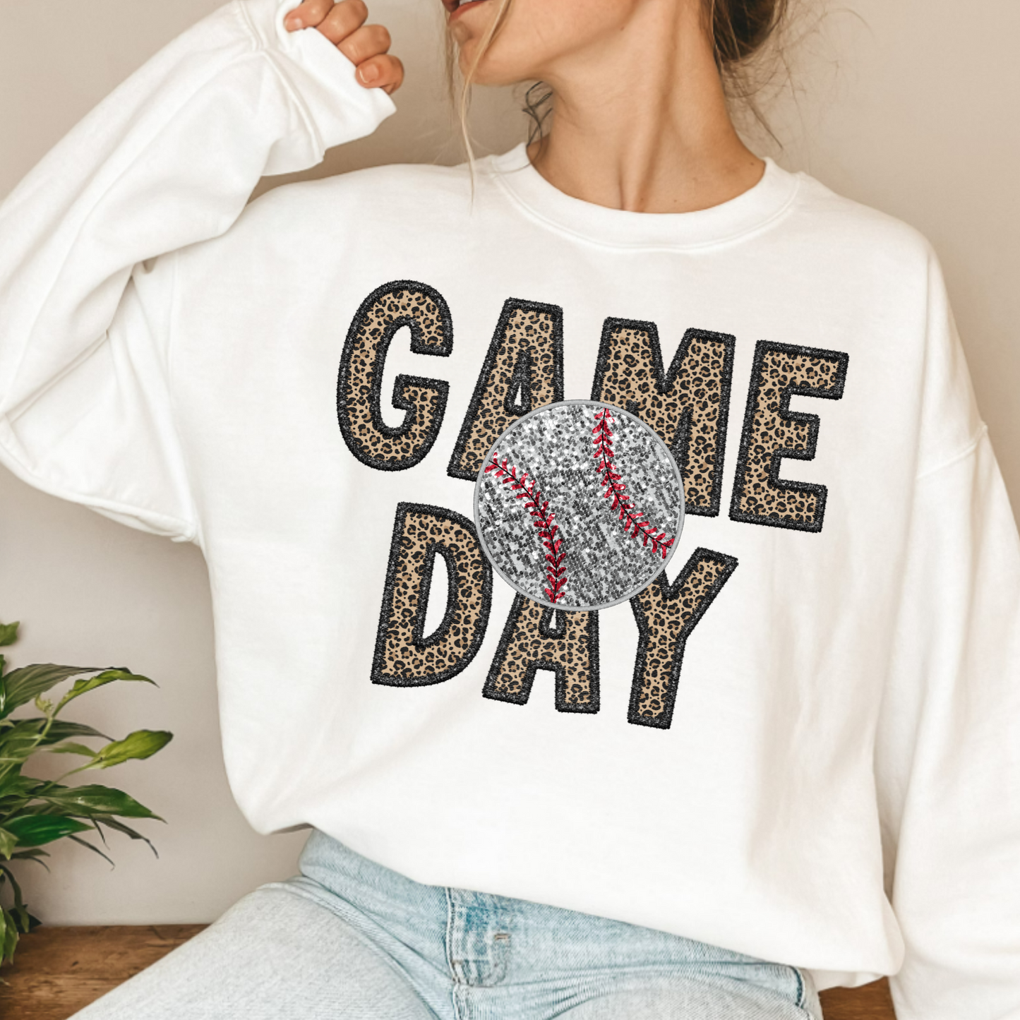 (shirt not included) Faux sequin patch GAME DAY Baseball - Clear Film Transfer