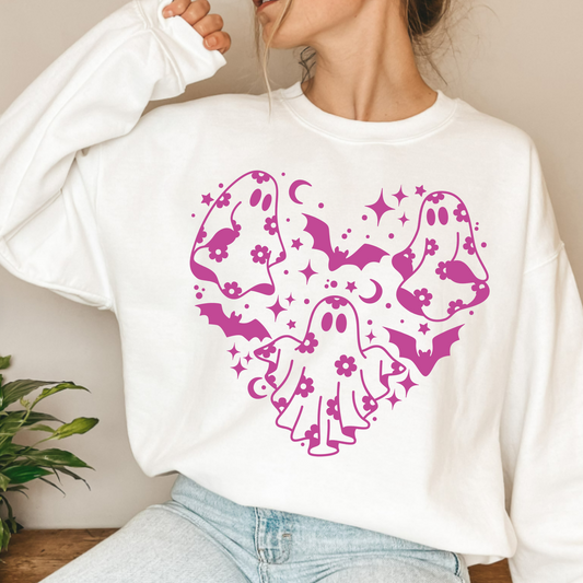(Shirt not included) Halloween Ghost Heart - PUFF  Transfer