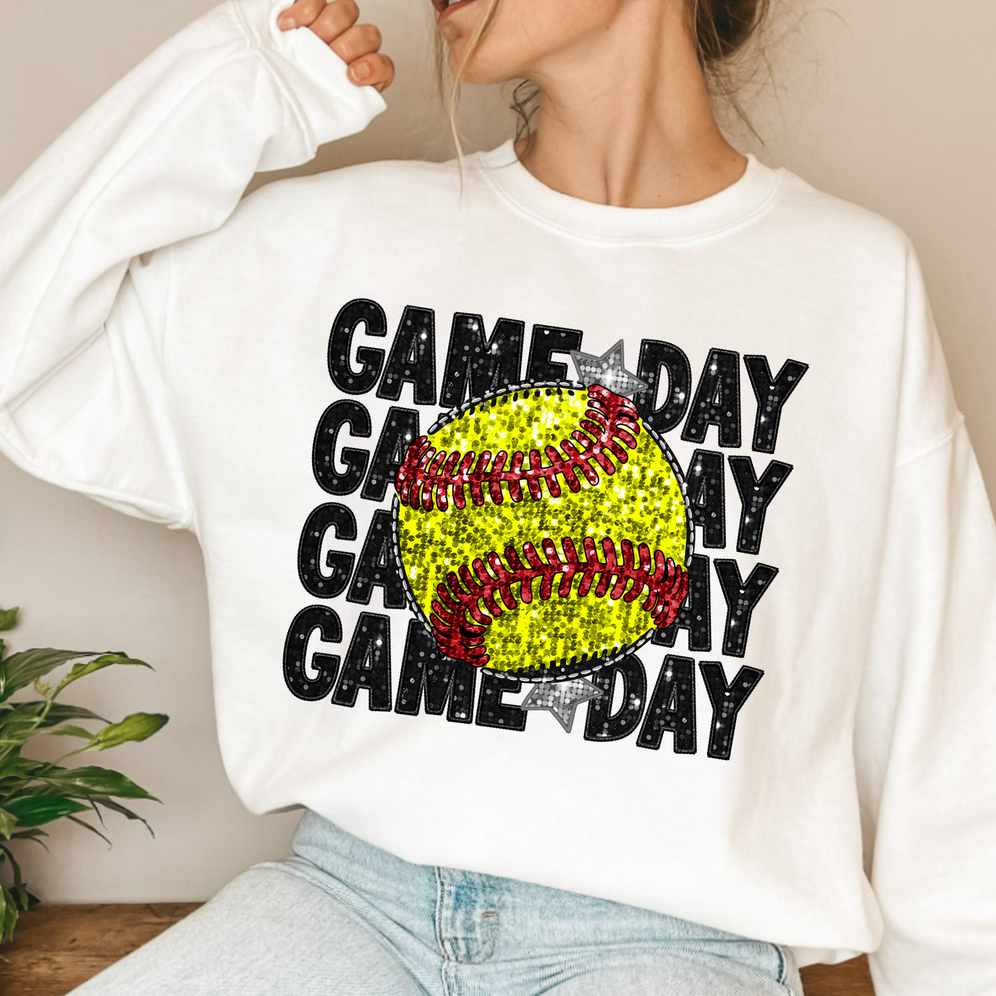(shirt not included) Game Day Softball Faux Sequin - Clear Film Transfer