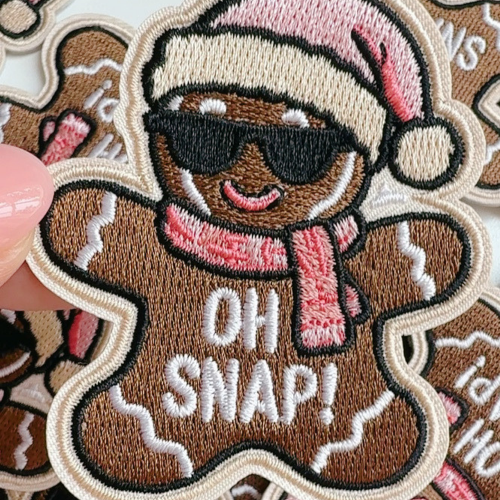 2.5" Oh Snap Gingerbread Man  -  Embroidered Hat Patch