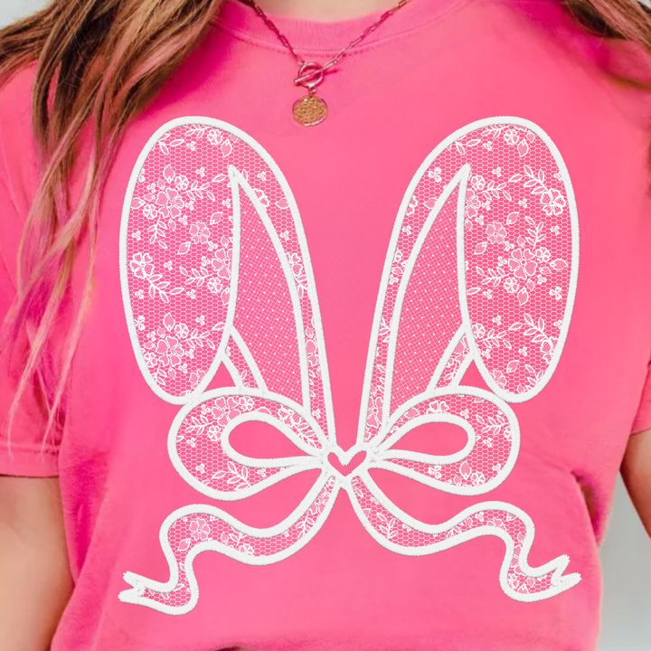 (Shirt not included) Lace Bunny ears in White -  Screen Print Transfer