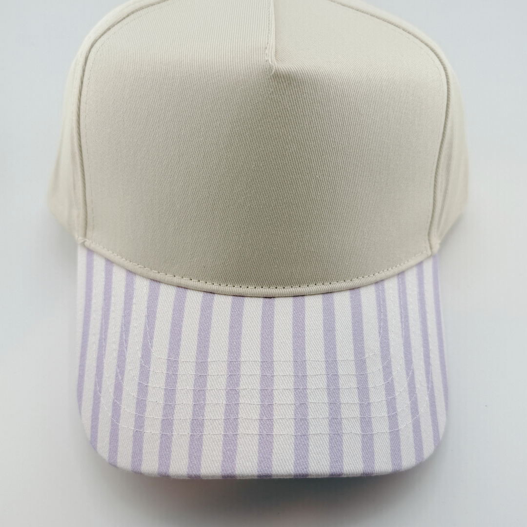 TEELUX - Cotton Structured Hat Blank -  SNAP BACK - PURPLE / WHITE STRIPED