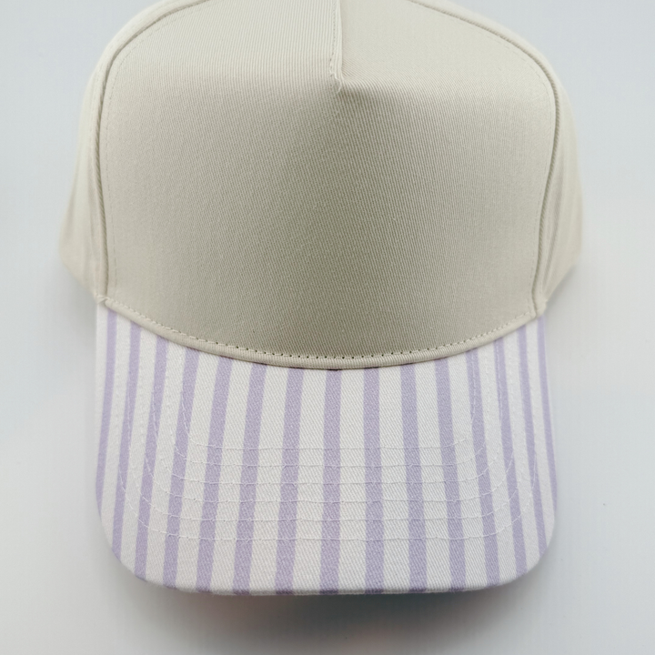 TEELUX - Cotton Structured Hat Blank -  SNAP BACK - PURPLE / WHITE STRIPED