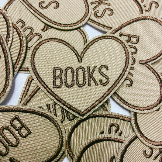 2" Books Heart in Brown - Embroidered Hat Patch