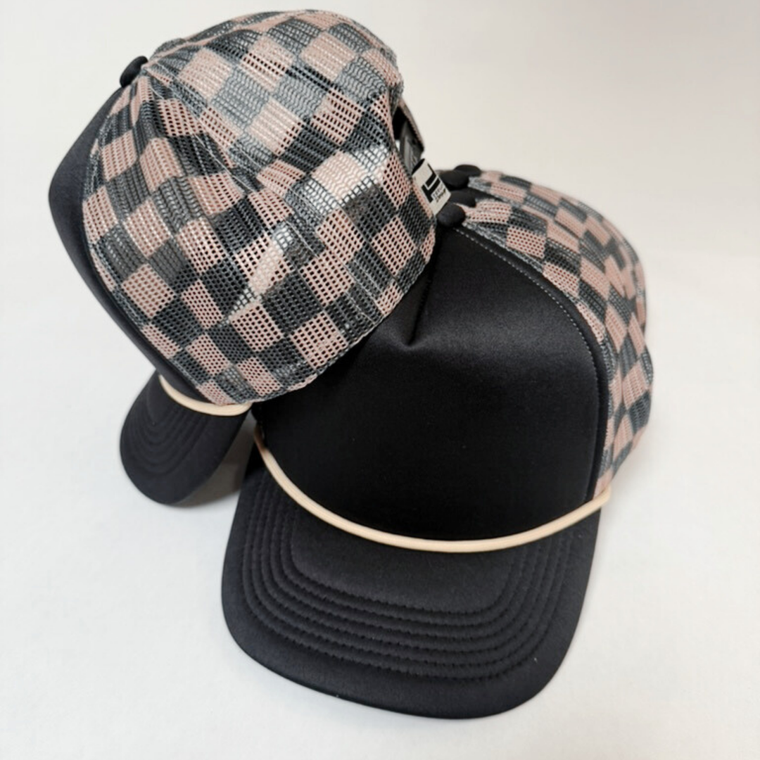 TEELUX - TRUCKER HAT BLANK - Black &amp; Brown Checkered