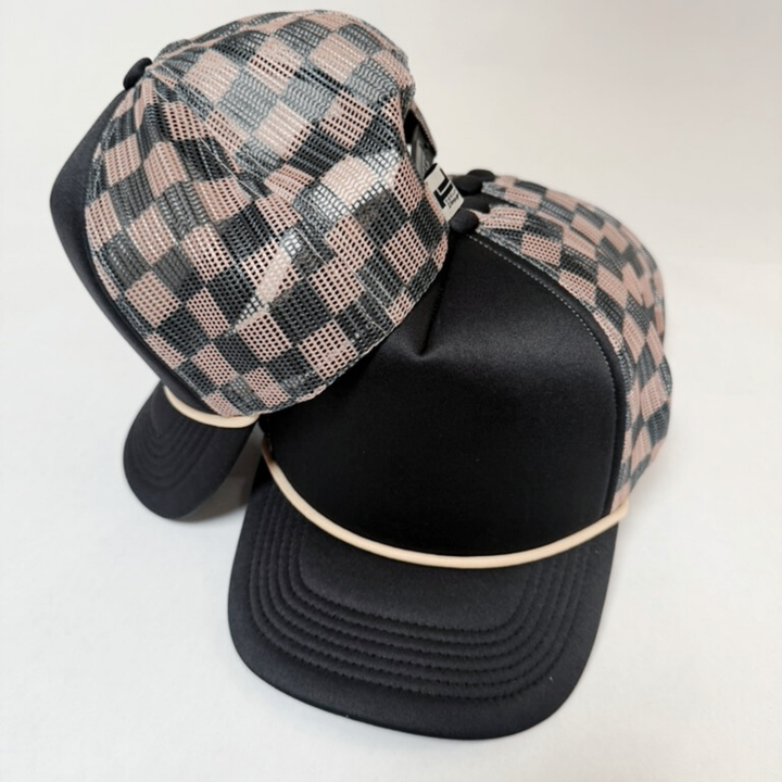 TEELUX - TRUCKER HAT BLANK - Black &amp; Brown Checkered