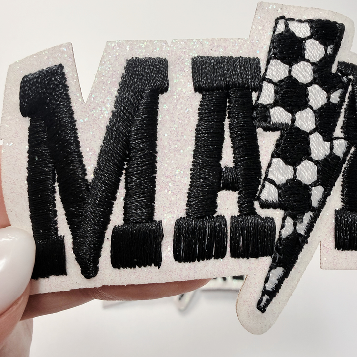 4” Soccer Mama (glitter backing) -  Embroidered Hat Patch