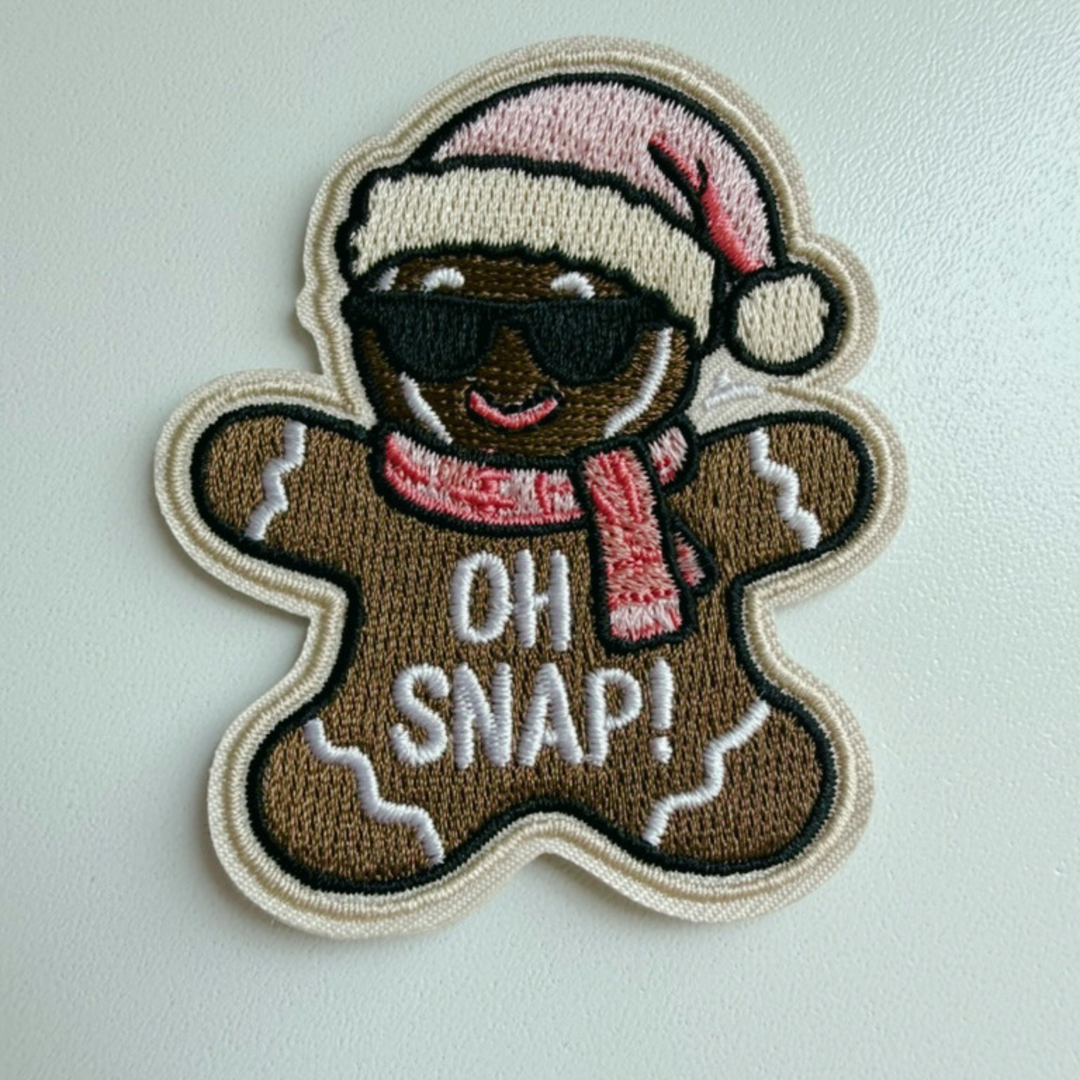 2.5" Oh Snap Gingerbread Man  -  Embroidered Hat Patch