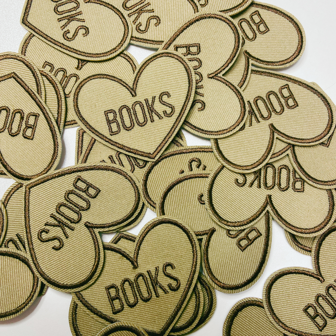 2" Books Heart in Brown -  Embroidered Hat Patch