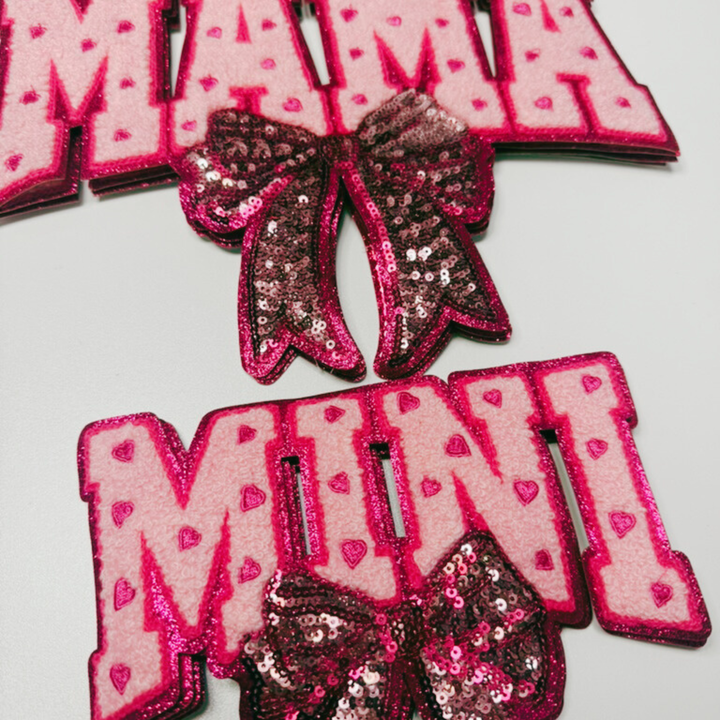 10.5” MAMA or 7" MINI Chenille patch with Sequin Bow - Sequin Patch