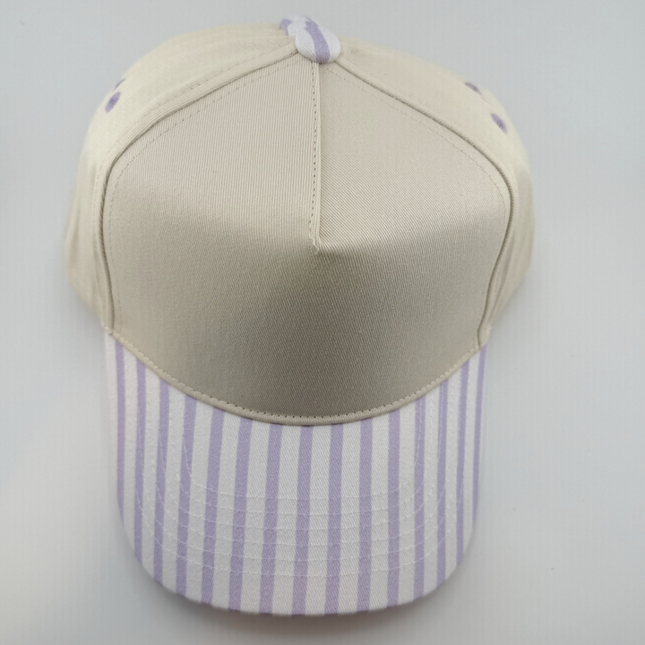 TEELUX - Cotton Structured Hat Blank -  SNAP BACK - PURPLE / WHITE STRIPED