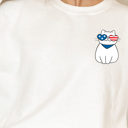 (shirt not included) 4th Of July White Pocket CAT  - Clear Film Transfer