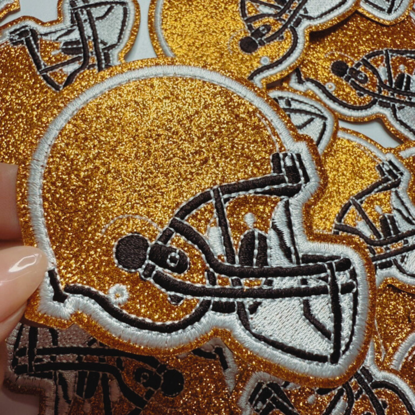 3" Football Helmet in Glittered Embroidered Patch - Hat patch
