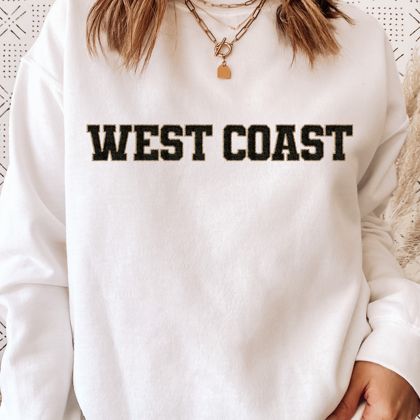 (shirt not included) Faux Chenille WEST COAST in black & Gold - Clear Film Transfer