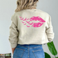 (Shirt not included) Halloween Lips w Bats in neon pink - PUFF Transfer