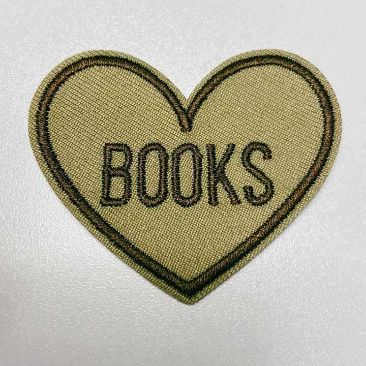 2" Books Heart in Brown -  Embroidered Hat Patch