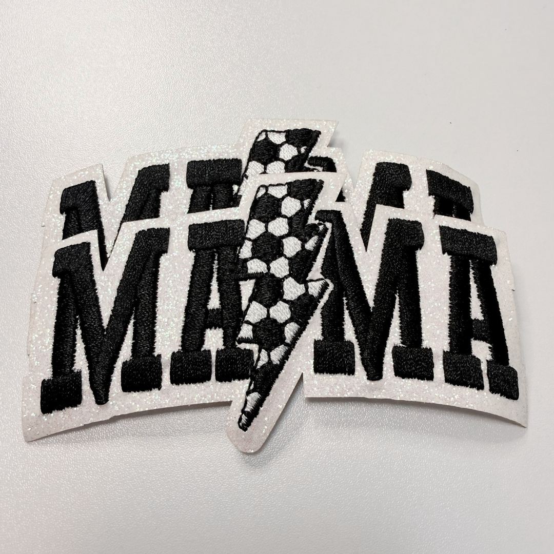 4” Soccer Mama (glitter backing) -  Embroidered Hat Patch