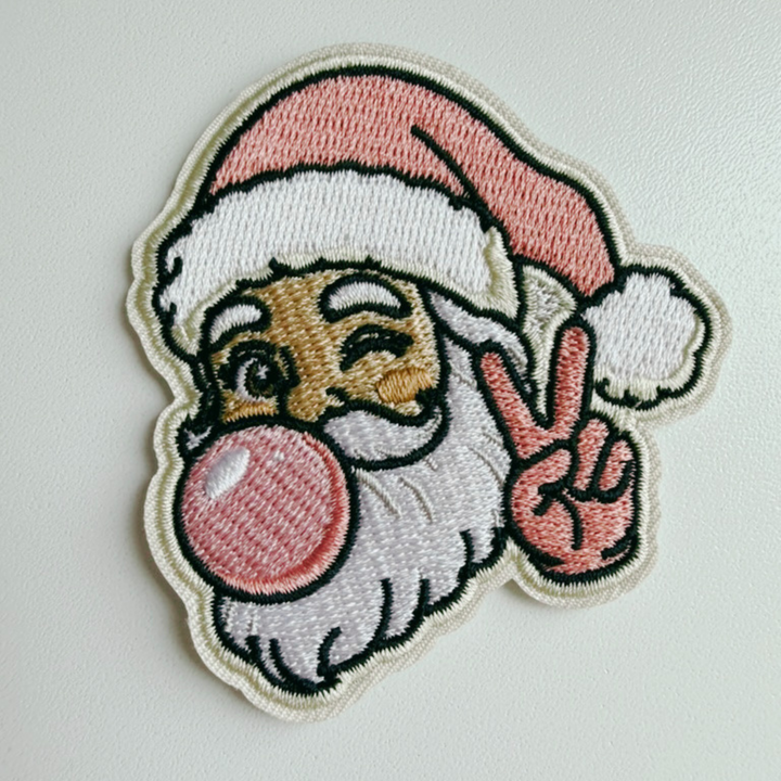 2.5" Pink Santa w Bubblegum -  Embroidered Hat Patch