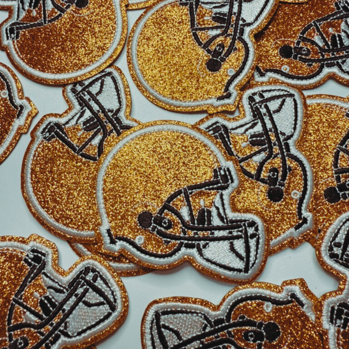 3" Football Helmet in Glittered Embroidered Patch - Hat patch