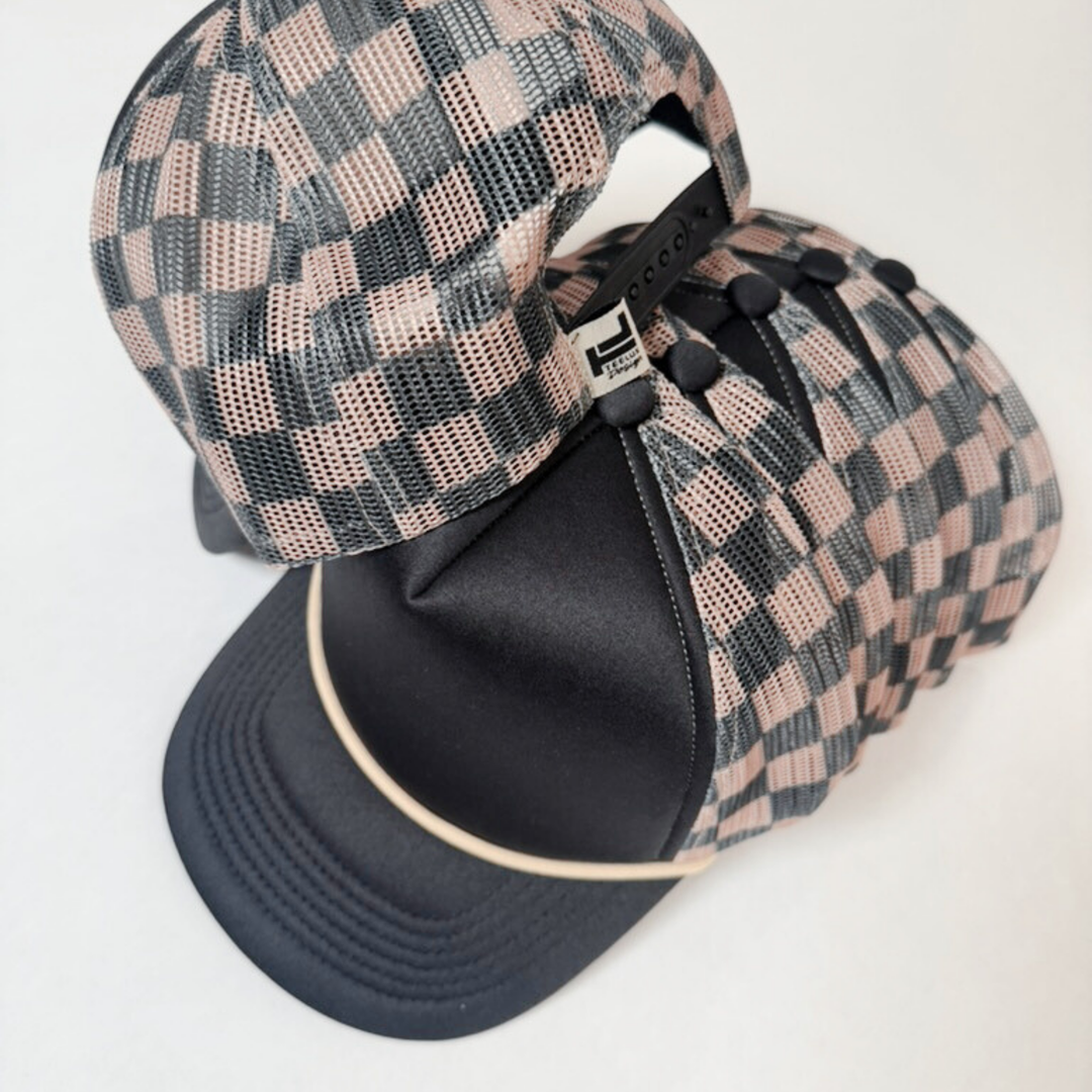 TEELUX - TRUCKER HAT BLANK - Black &amp; Brown Checkered