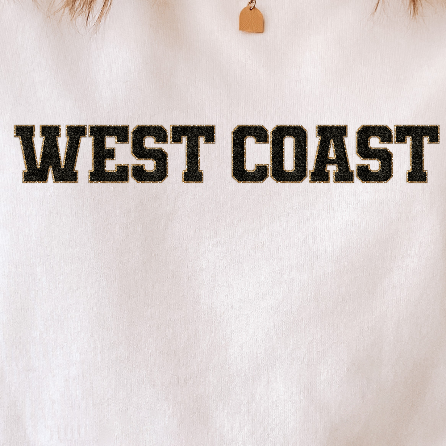 (shirt not included) Faux Chenille WEST COAST in black & Gold - Clear Film Transfer