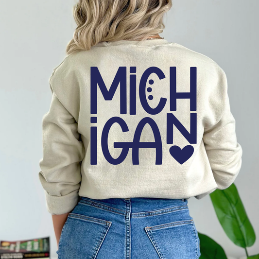 (shirt not included) Michigan Heart in Navy Blue - Screen print Transfer
