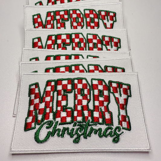 3.5" Merry Christmas (checkered)-  Embroidered Hat Patch
