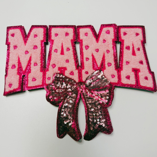 10.5” MAMA or 7" MINI Chenille patch with Sequin Bow - Sequin Patch