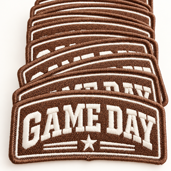 4"  GAME DAY w Star BROWN  -  Embroidered Hat Patch