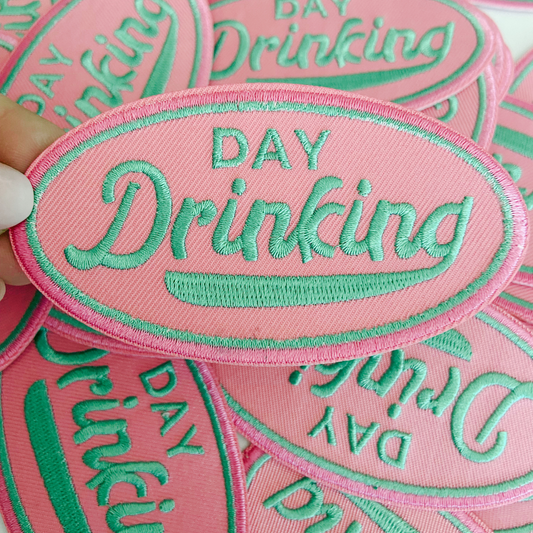 3.75" Day Drinking in Pink and Teal  -  Embroidered Hat Patch (Version 2)