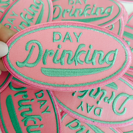 3.75" Day Drinking in Pink and Teal - Embroidered Hat Patch (Version 2)