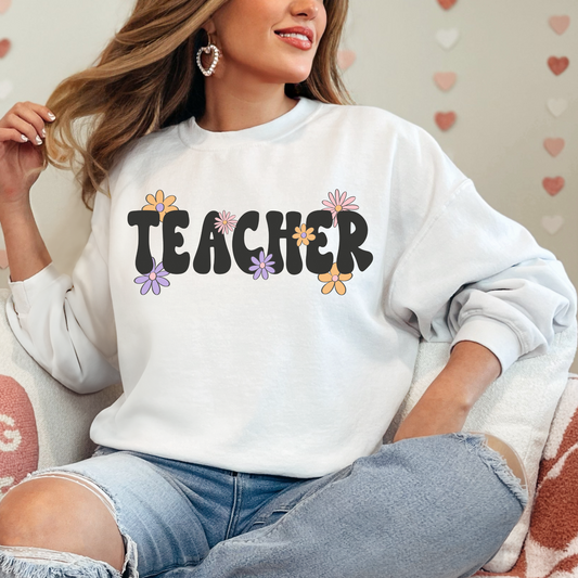 (shirt not included) Teacher w Flowers - DTF Transfer ( HOT PEEL)