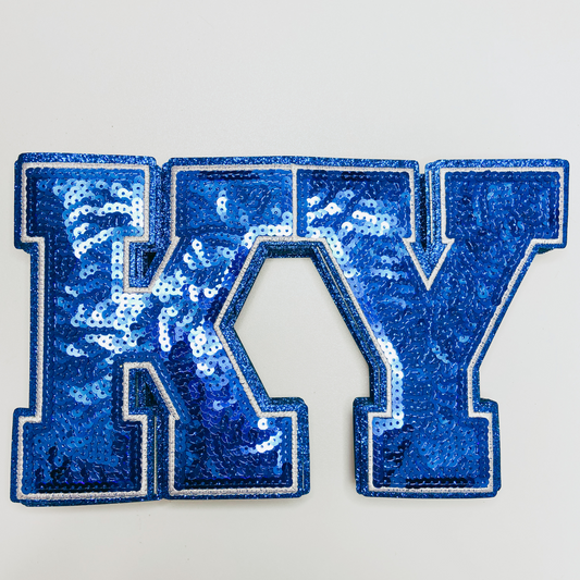 10" KY - KENTUCKY  in BLUE Sequin - Sequin Patch