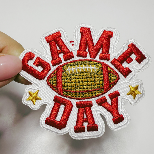3"  GAME DAY in RED football  -  Embroidered Hat Patch