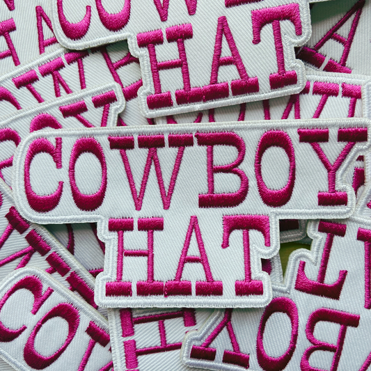 4” COWBOY HAT in White & Pink -  Embroidered Hat Patch